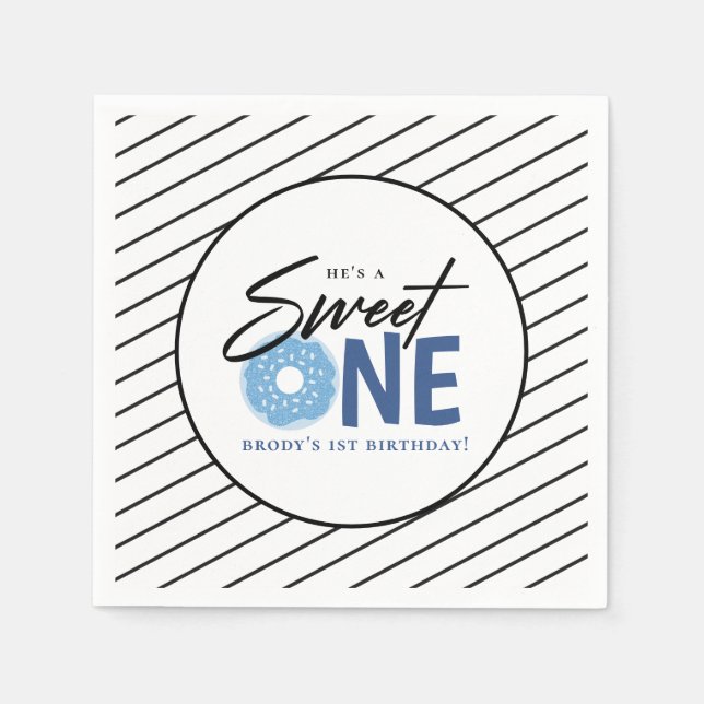 Sweet One Blue Doughnut 1st Birthday Party Napkin (Front)