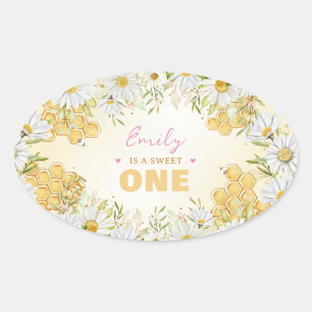 Sweet One Bumblebee 1st First Girl Birthday Beeday Oval Sticker (Front)