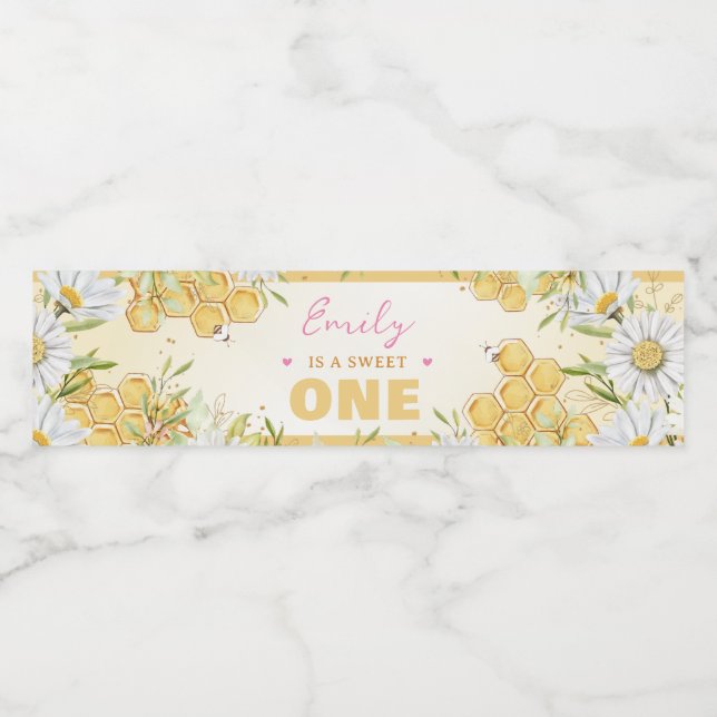 Sweet One Bumblebee 1st First Girl Birthday Party Water Bottle Label (Single Label)