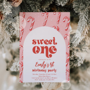 Sweet One Candy Cane Birthday Invitation