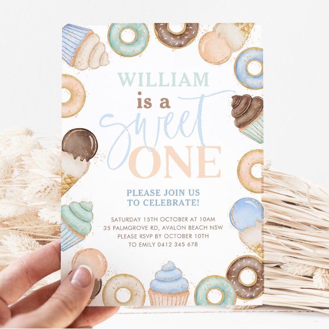 Sweet One Chocolate Doughnut Boys 1st Birthday Invitation (Creator Uploaded)