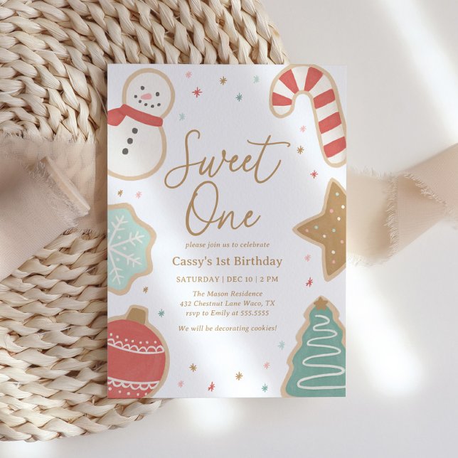 Sweet One Christmas Cookie 1st Birthday Invitation (Creator Uploaded)