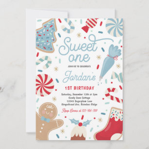 Sweet One Christmas Cookie 1st Birthday Party  Invitation