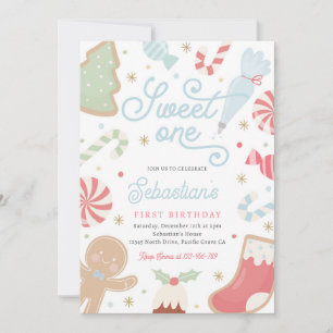 Sweet One Christmas Cookie 1st Birthday Party  Invitation