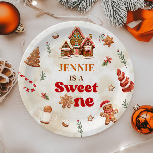 Sweet One Christmas Gingerbread House 1st Birthday Paper Plate
