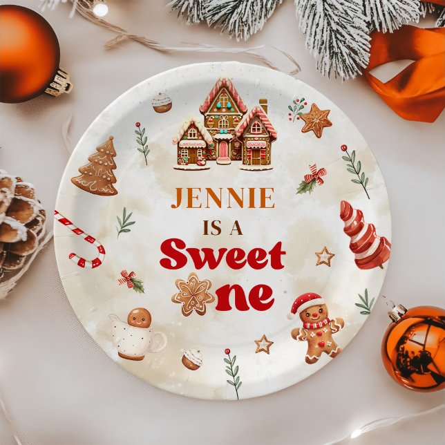 Sweet One Christmas Gingerbread House 1st Birthday Paper Plate (Creator Uploaded)