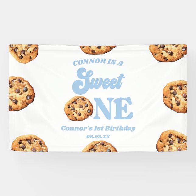 Sweet One Cookies and Milk 1st Birthday Party Banner (Horizontal)