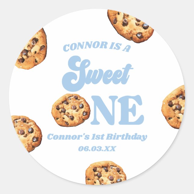 Sweet One Cookies and Milk 1st Birthday Party Classic Round Sticker (Front)