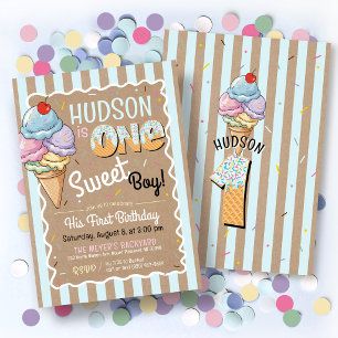 Sweet One Cute Ice Cream 1st Birthday Invitation