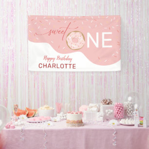 Sweet One Cute Pink Girl's 1st Birthday Banner