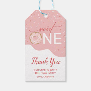 Sweet One Donut Girl's 1st Birthday Thank You Gift Tags