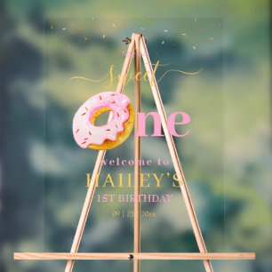 Sweet One Donuts Birthday Invitation, Pink Donuts Acrylic Sign