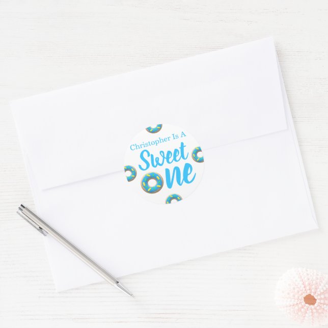 Sweet One Doughnut 1st Birthday Classic Round Sticker (Envelope)