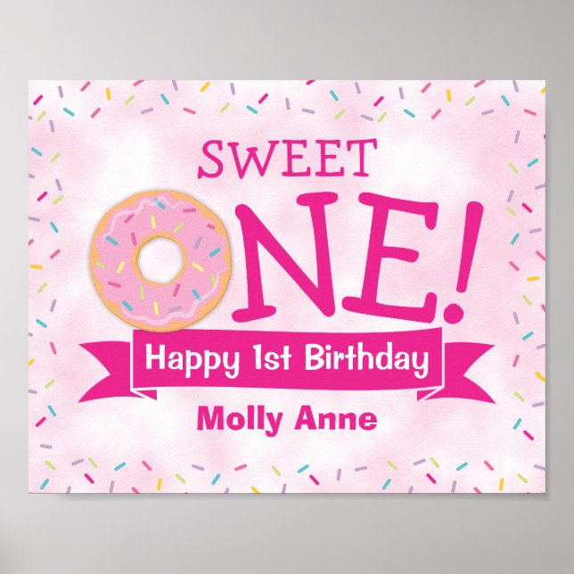 Sweet ONE Doughnut 1st Birthday Girl Party Welcome Poster (Front)