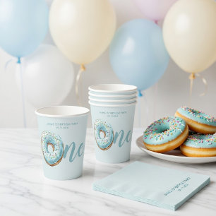 Sweet One Doughnut 1st Birthday   Pastel Blue Paper Cups