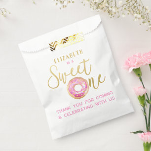 Sweet One Doughnut 1st Birthday Pink Gold Treat Favour Bags