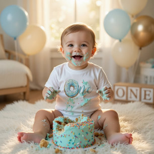Sweet One Doughnut 1st Birthday Shirt Pastel Blu