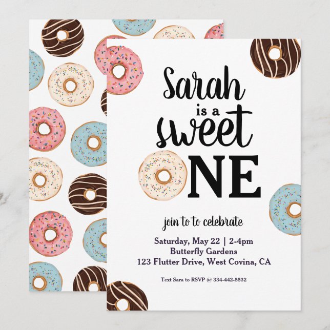 Sweet One Doughnut Birthday Invitation (Front/Back)