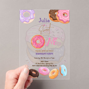 Sweet One Doughnut birthday pink Acrylic Invitations