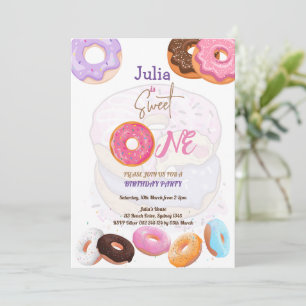 Sweet One Doughnut birthday pink Invitation