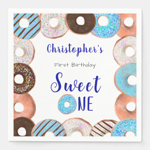 Sweet One Doughnut Blue Boy 1st Birthday Party Napkin