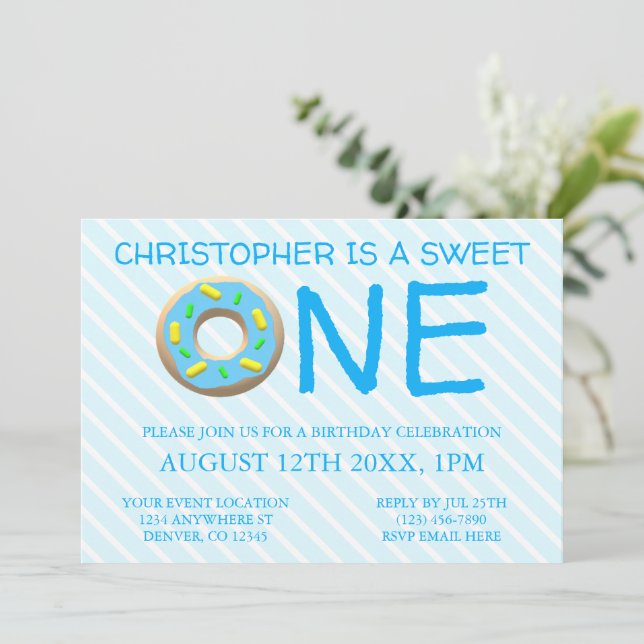 Sweet One Doughnut Boy 1st Birthday Invitation (Standing Front)