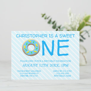 Sweet One Doughnut Boy 1st Birthday Invitation