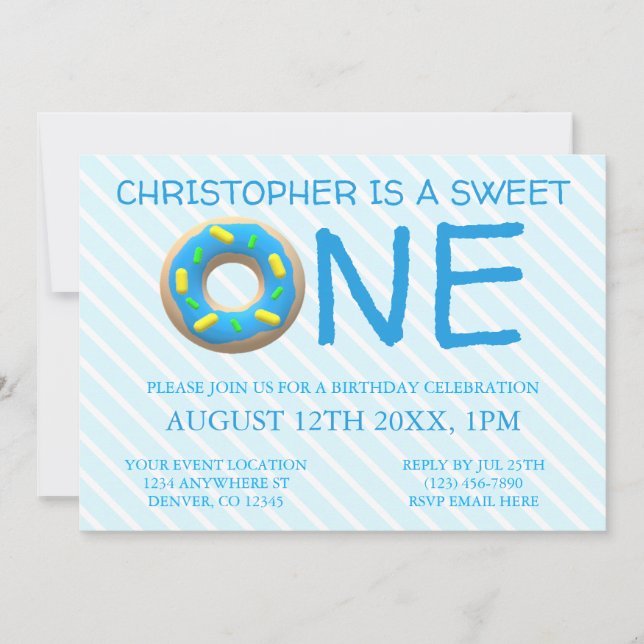 Sweet One Doughnut Boy 1st Birthday Invitation (Front)