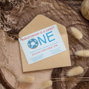 Sweet One Doughnut Boy 1st Birthday Invitation