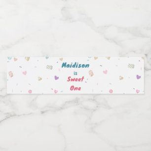 Sweet One Doughnut Cute Colourful Water Bottle Label