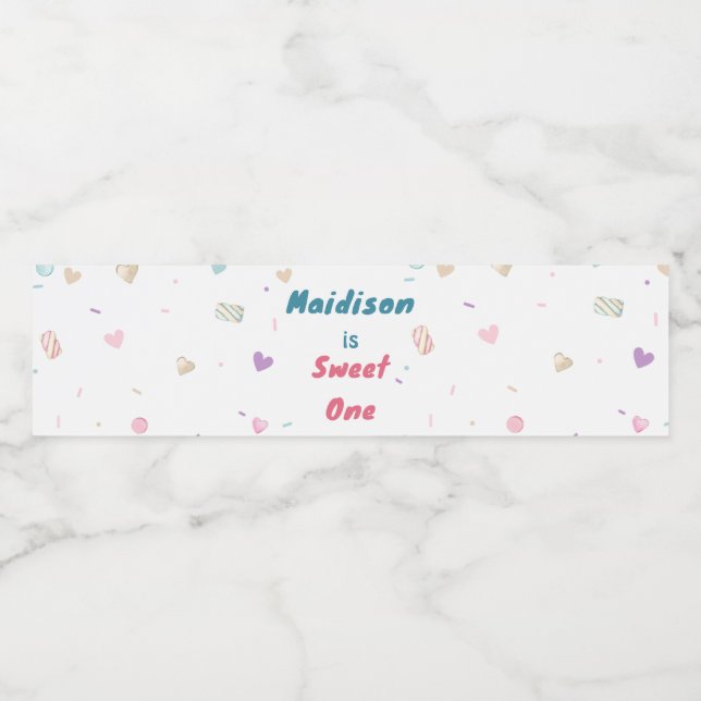  Sweet One Doughnut Cute Colourful Water Bottle Label (Single Label)