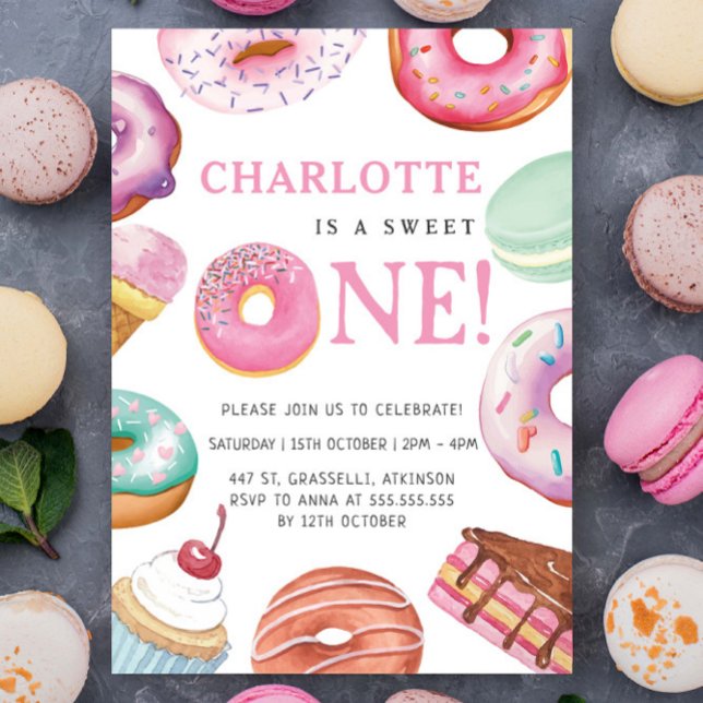 Sweet One Doughnut Dessert 1st First Birthday Part Invitation (Creator Uploaded)