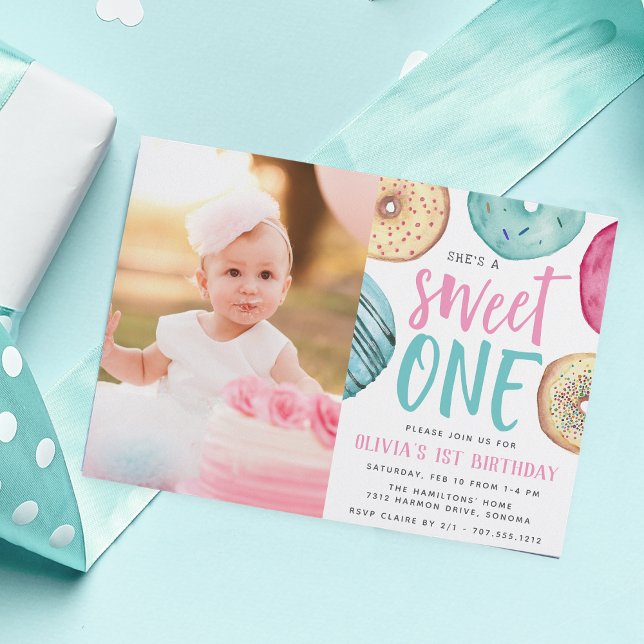 Sweet One | Doughnut First Birthday Party Photo Invitation (Creator Uploaded)