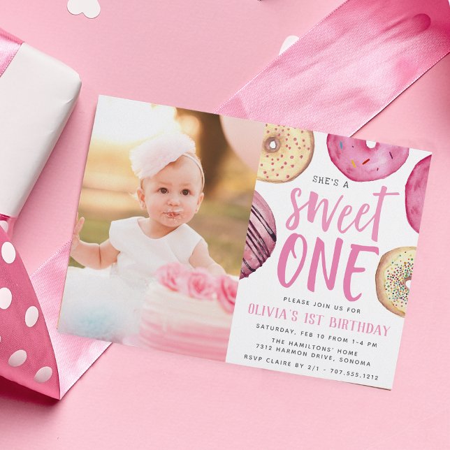 Sweet One | Doughnut First Birthday Party Photo Invitation (Creator Uploaded)