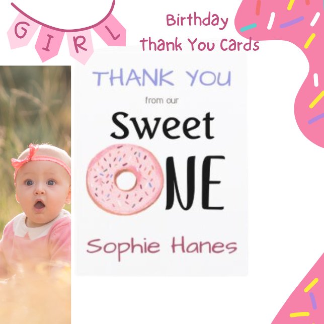 Sweet One Doughnut Girl's 1st Birthday Thank You C (Creator Uploaded)