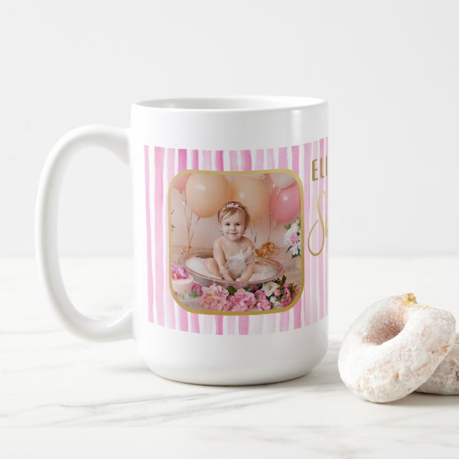 Sweet One Doughnut Photo 1st Birthday Keepsake Coffee Mug (With Donut)