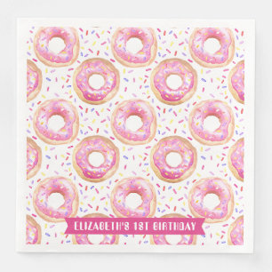 Sweet One Doughnut Pink 1st Birthday Party Napkin