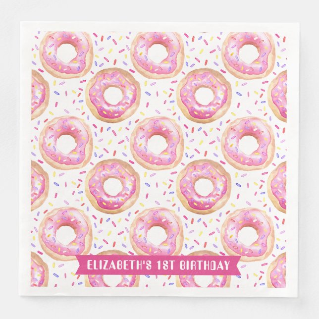 Sweet One Doughnut Pink 1st Birthday Party Napkin (Front)