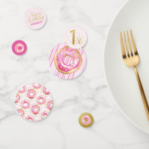 Sweet One Doughnut Pink & Gold Party Decor Confetti