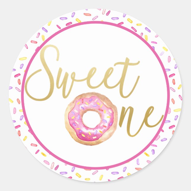 Sweet One Doughnut Sprinkle Party Favour Label (Front)