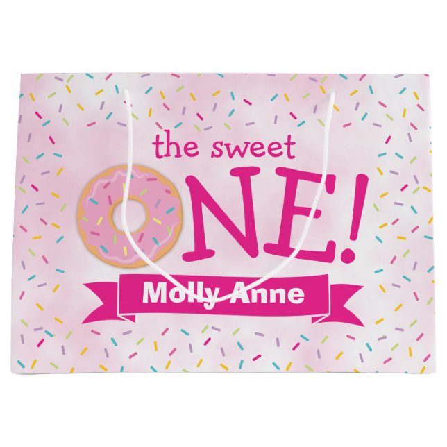 Sweet ONE Doughnut Sprinkles 1st Birthday Girl Large Gift Bag (Front)