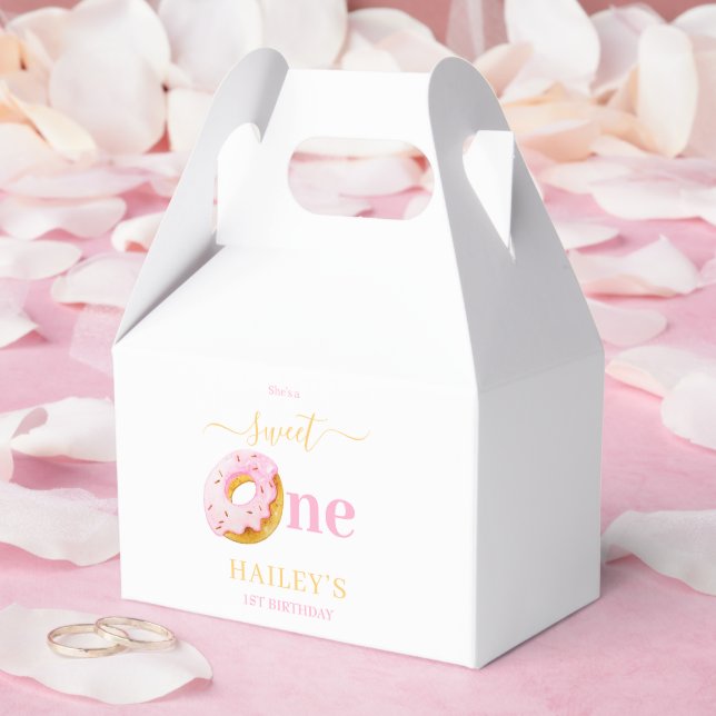 Sweet One Doughnuts Birthday Invitation, Girls 1st Favour Box (Wedding)