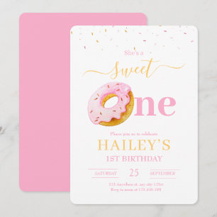 Sweet One Doughnuts Birthday Invitation, Girls 1st Invitation
