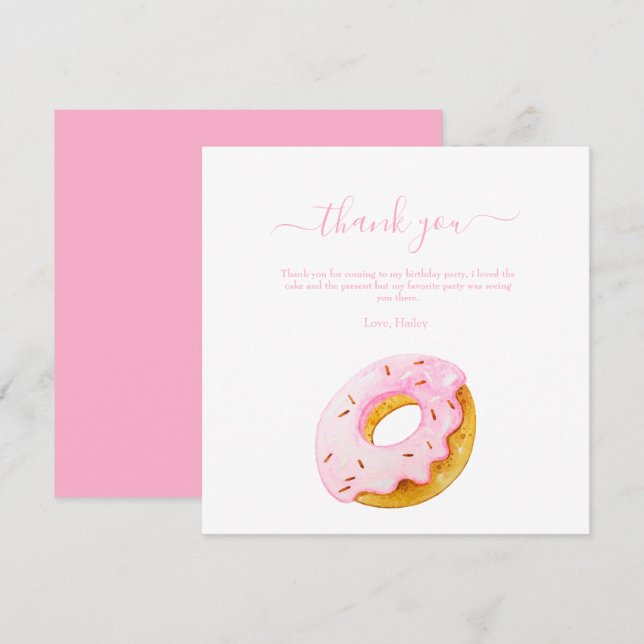 Sweet One Doughnuts Birthday Invitation, Pink Doug Thank You Card (Front/Back)