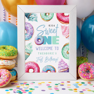 Sweet One Doughnuts Boy 1st Birthday Welcome Party Poster