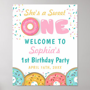 Sweet One Doughnuts First Birthday Party Welcome Poster