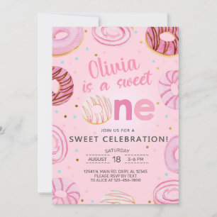 Sweet One doughnuts girl first, 1st birthday invit Invitation