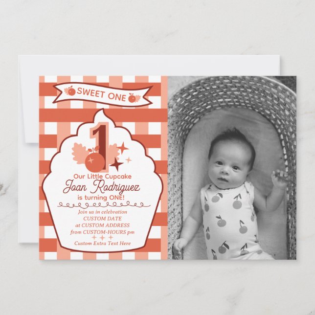 Sweet One First Birthday Gingham Photo Invitations (Front)