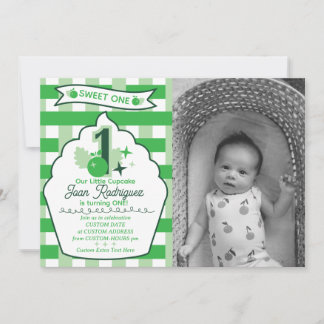 Sweet One First Birthday Gingham Photo Invitations