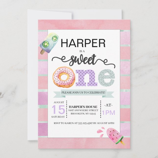 Sweet One First Birthday Invitation (Front)